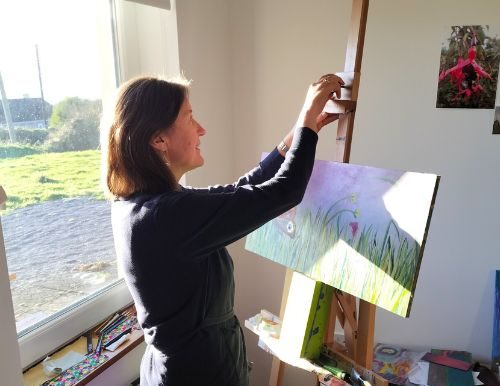 I am adjusting an easel that has a painting on it